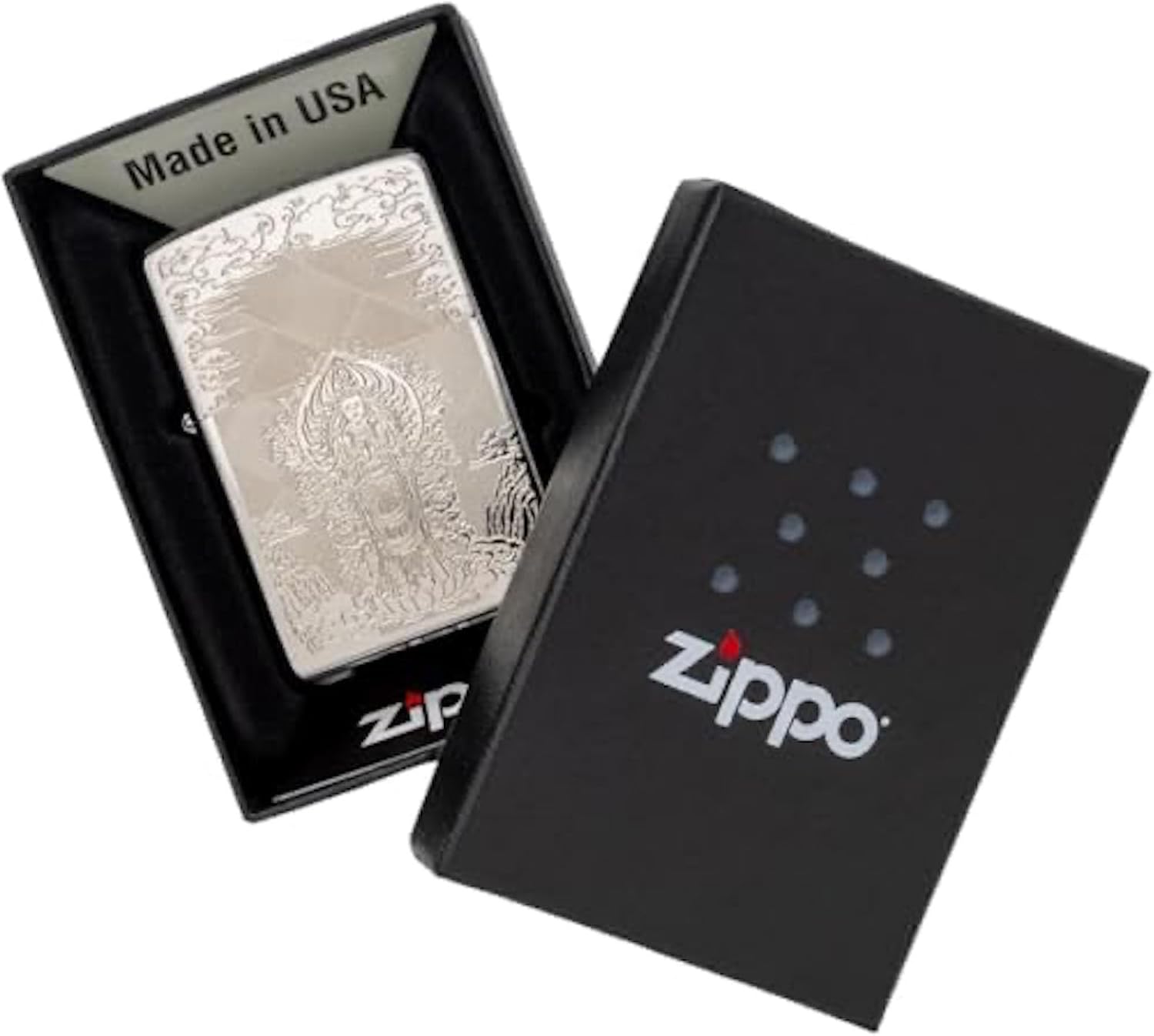 Zippo Oil Lighter Flint Brass 2MP - Saint Guan Yin Bodhisatta Special Sticker Silver Luck Amulet Bodhattva Japanese Pattern