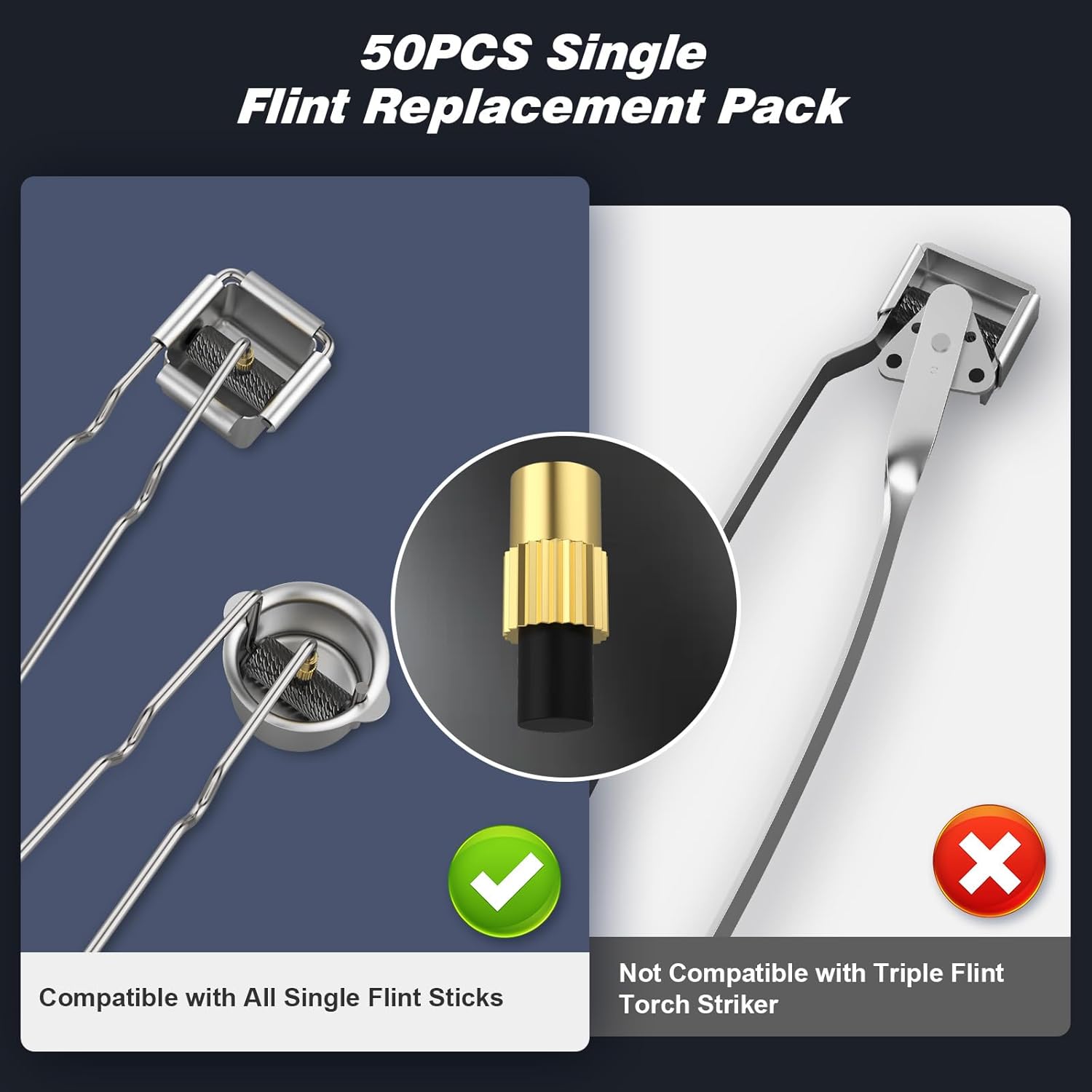 50Pcs Single Flint Lighter Flint Refills, Torch Replacement Flints for Single Flint Igniter,for Welding, brazing and Soldering(Flint Refills Strikers – 50 Pieces)