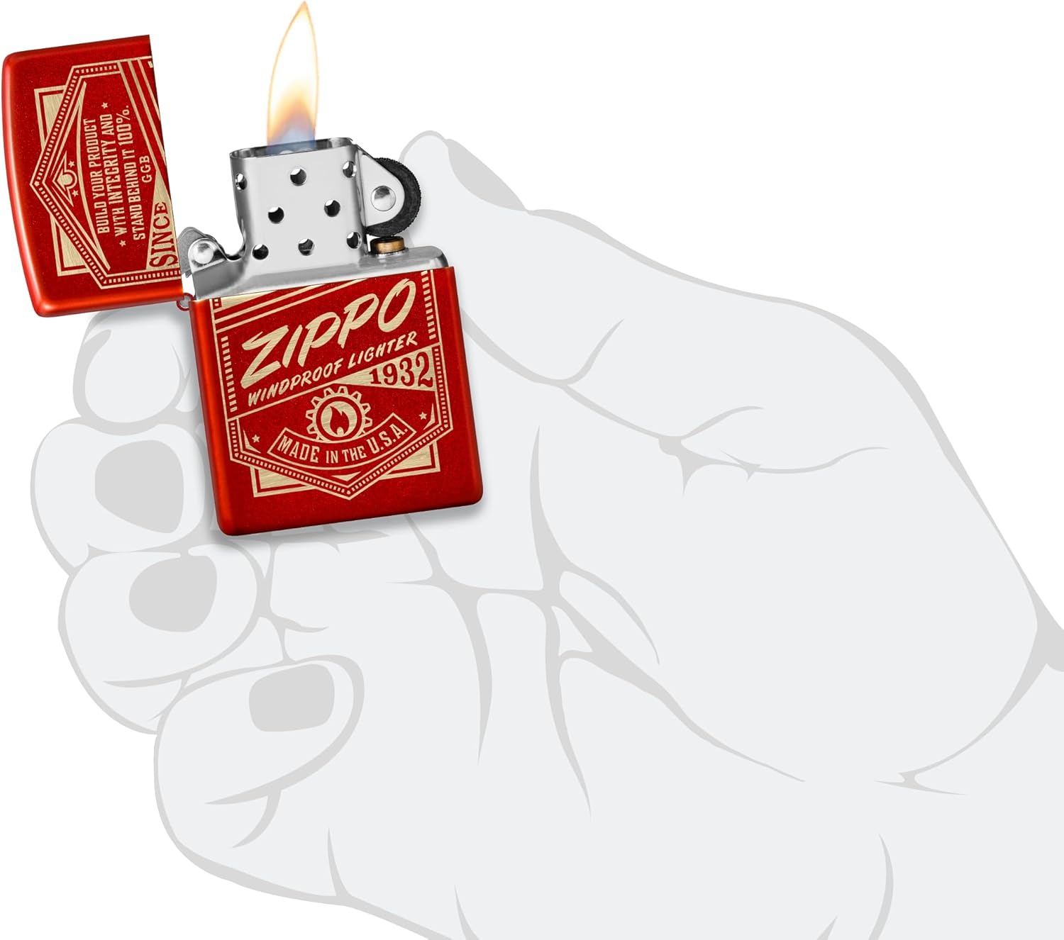 Zippo It Works Design Metallic Red Pocket Lighter