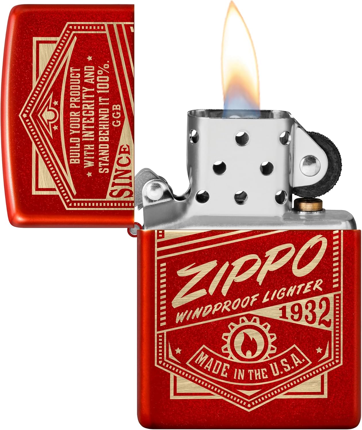 Zippo It Works Design Metallic Red Pocket Lighter