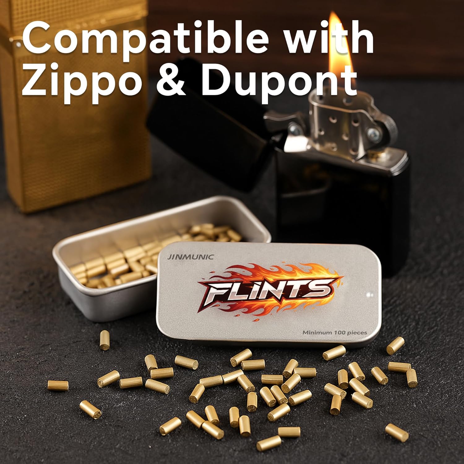 2.5mm Lighter Flint Refills (100pcs) - Universal Highgrade Flints Replacement Stones Compatible with Zippo and Dupont Lighters